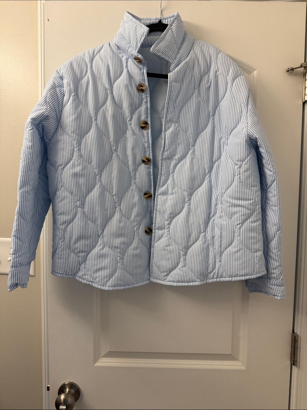 Women’s Quilted Light Blue Striped Jacket